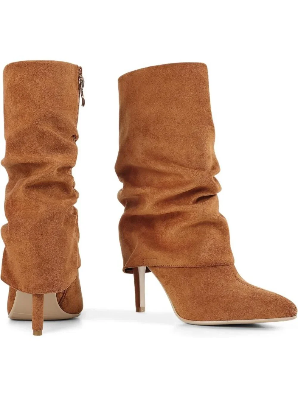 Women's Brown Comfortable Stylish Slouch Pointed Toe Stiletto Heel Ankle Boots